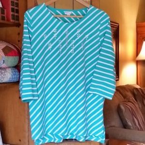 Turquoise and White Striped Top